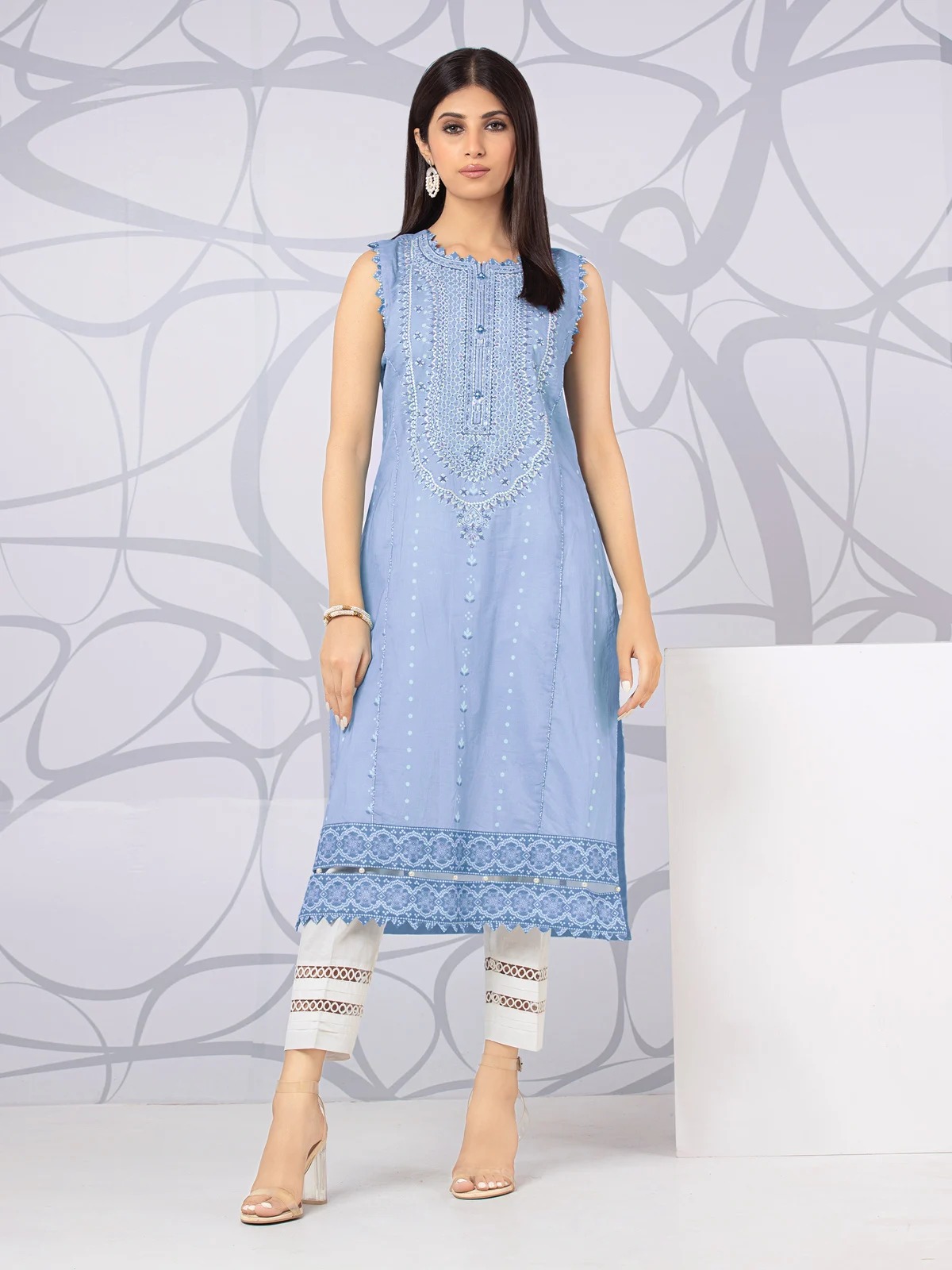 EWU22V1-23705 Unstitched Sky Blue Embroidered Lawn 1 Piece